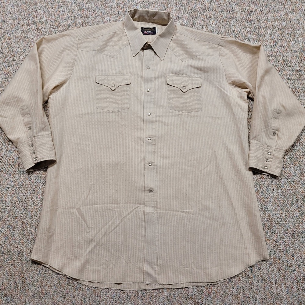 Panhandle Slim Western Shirt Mens 18 Tan Pearl‎ Snap Stripe Vintage Cowboy Rodeo